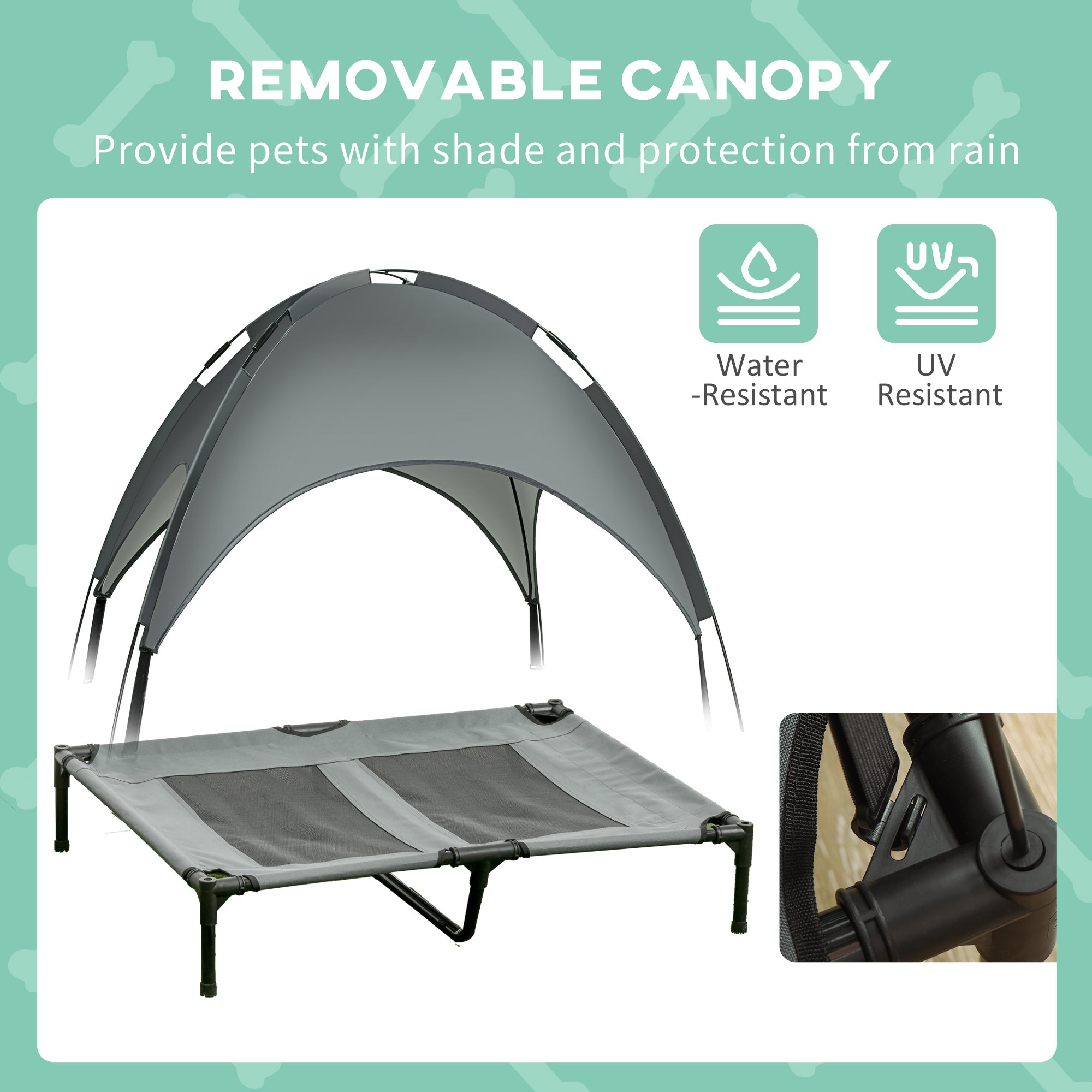 Elevated Cooling Breathable Outdoor Dog Bed with Removable Canopy | Steel frame dog bed | Heat-resistant