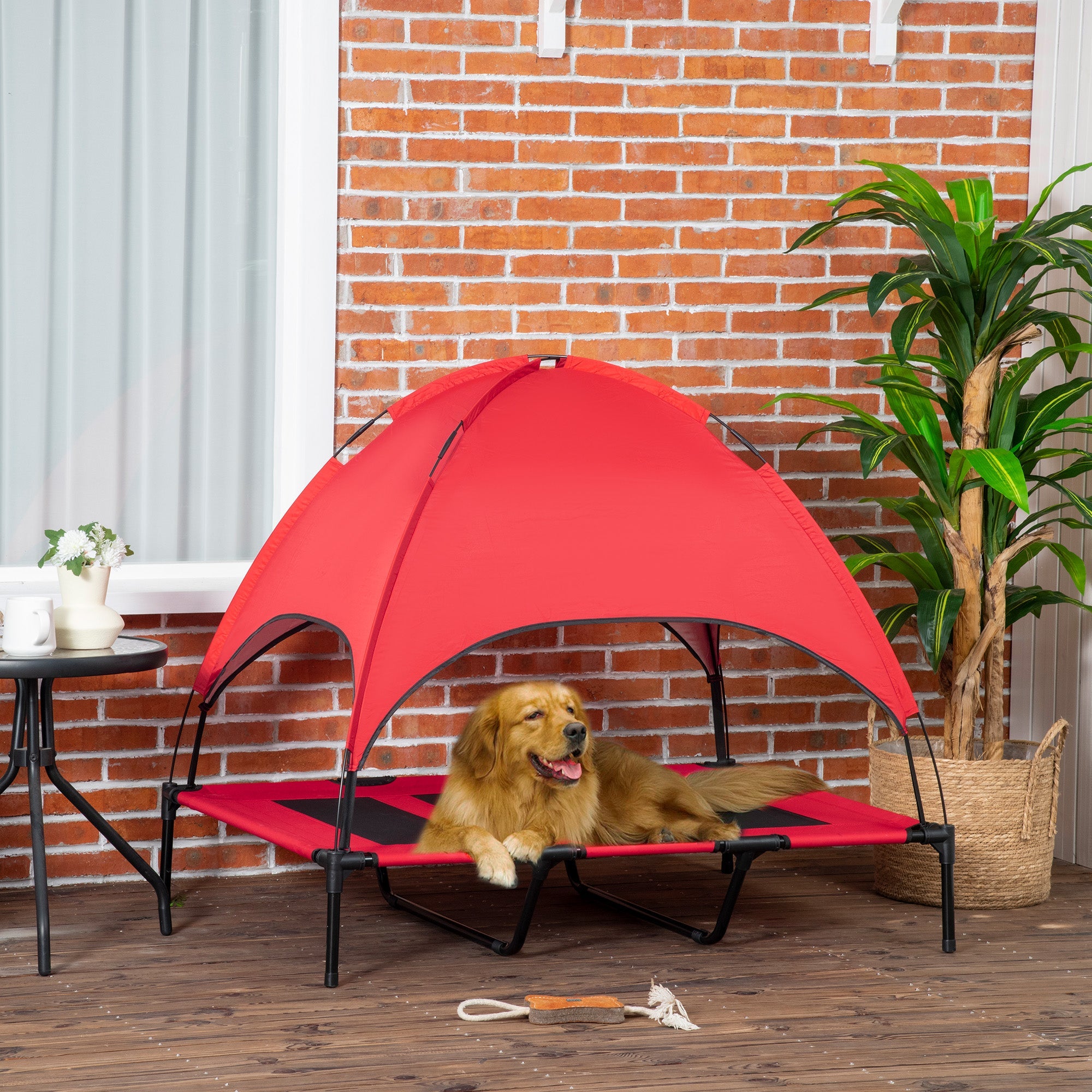 Elevated Cooling Outdoor Foldable Dog cot Bed | Steel frame | UV Protection | Canopy Shade