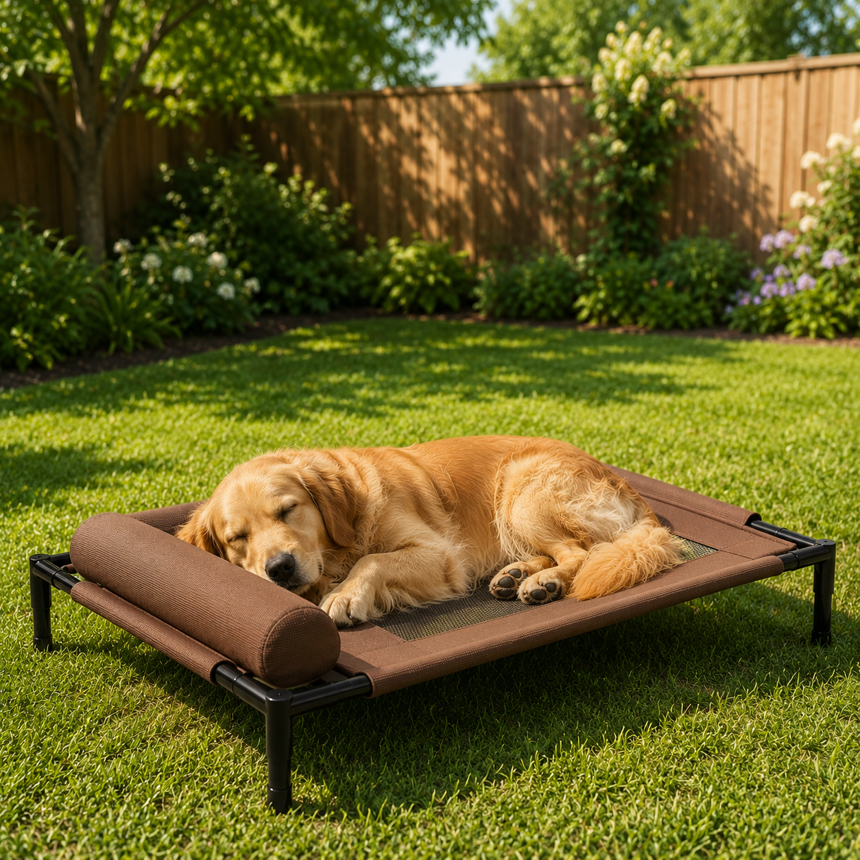 Elevated Raised Outdoor Cooling Mesh Dog Bed | sunbathing bed for Summer