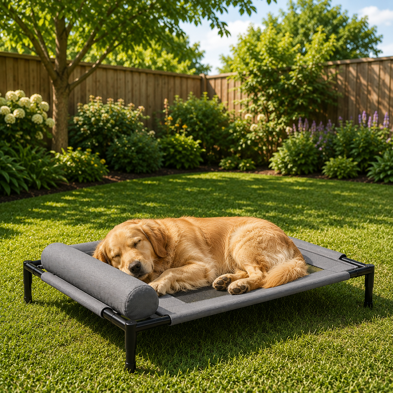 Elevated Raised Outdoor Cooling Mesh Dog Bed | sunbathing bed for Summer